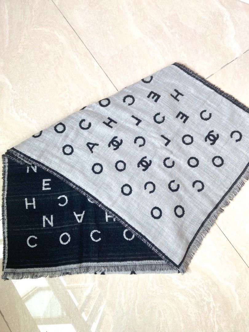 Reserved) Authentic Chanel CC Logo Scarf Stole Cashmere Silk Muffler Scarves,  Luxury, Apparel on Carousell