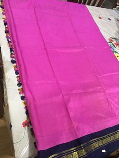 Clearance-Pink Kanchipuram Pattu Cotton Saree Material 5 1/2 metres