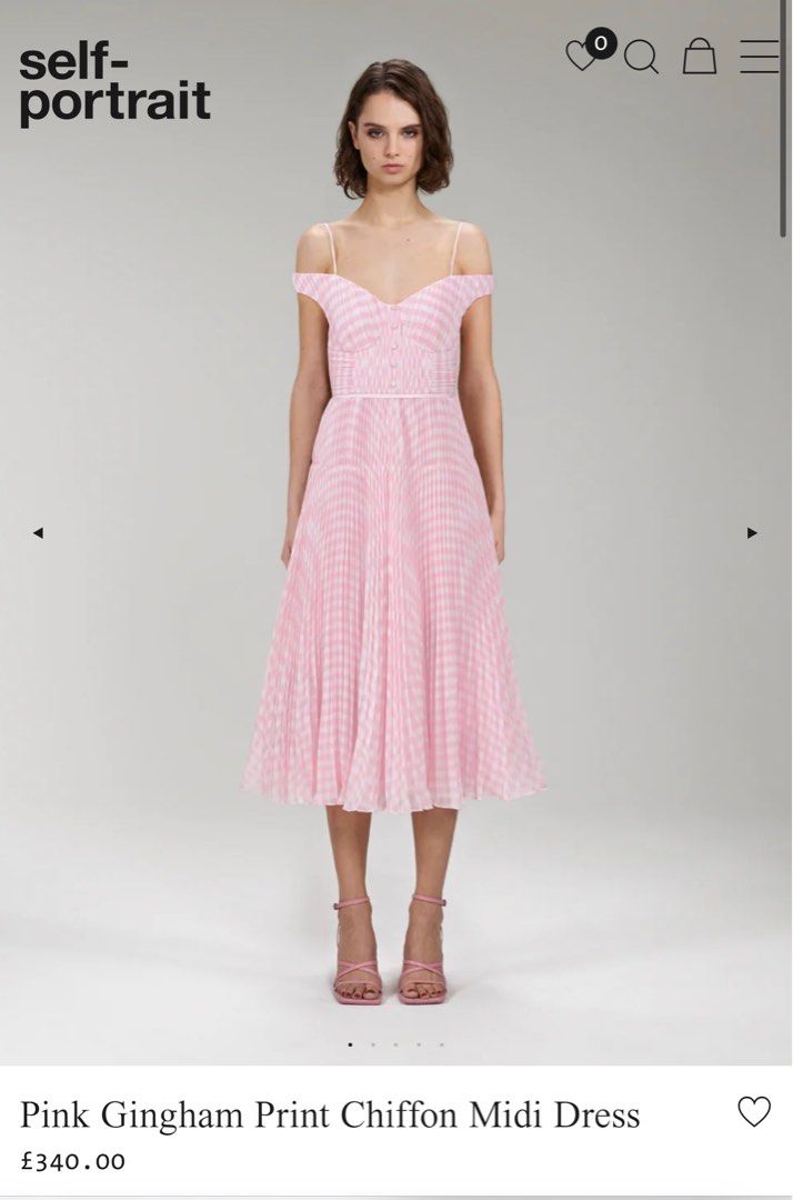 Self Portrait Pink Gingham Print Chiffon Midi Dress Women s