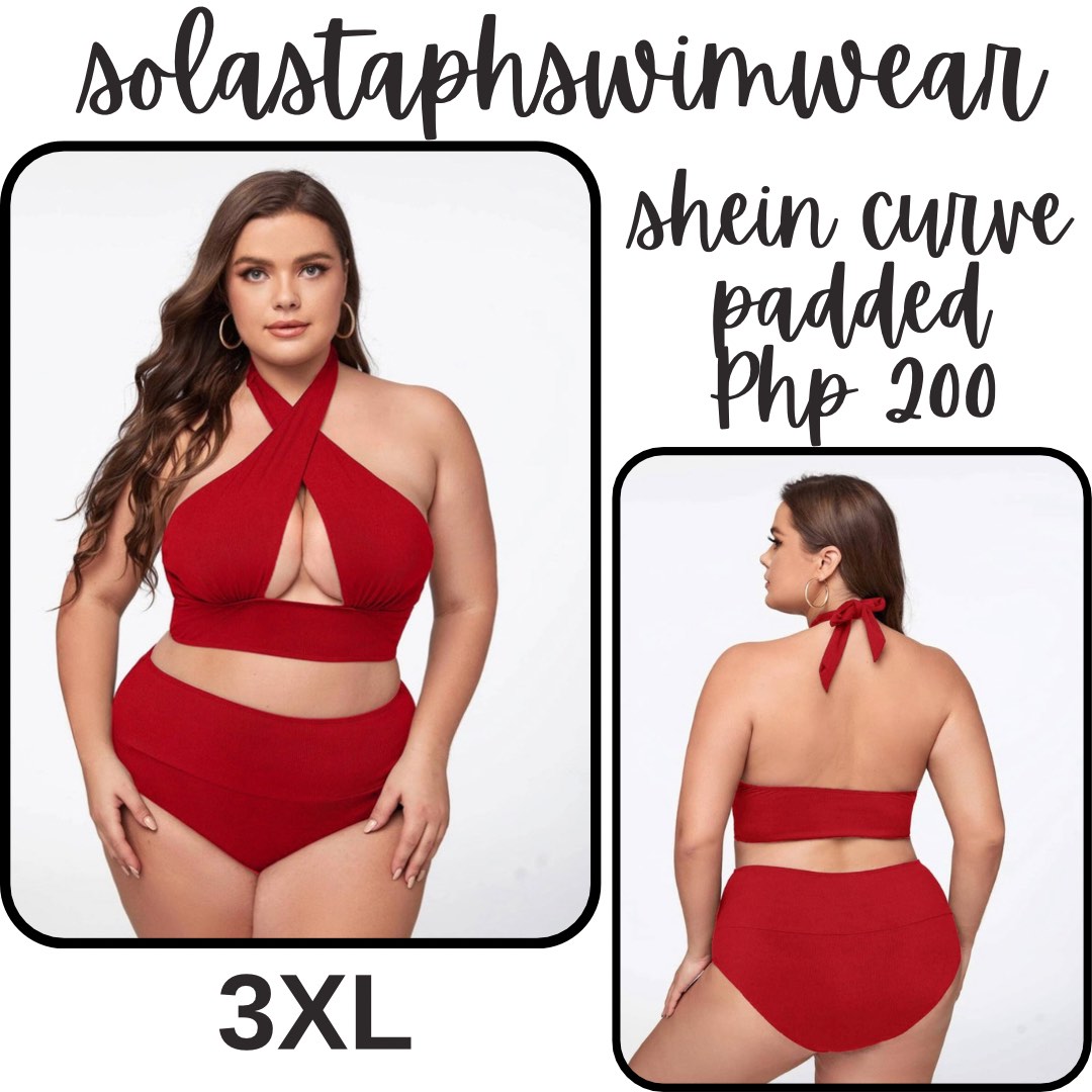 Shein Curve Plus Size Red Wrap Bikini Swimsuit, Women's Fashion