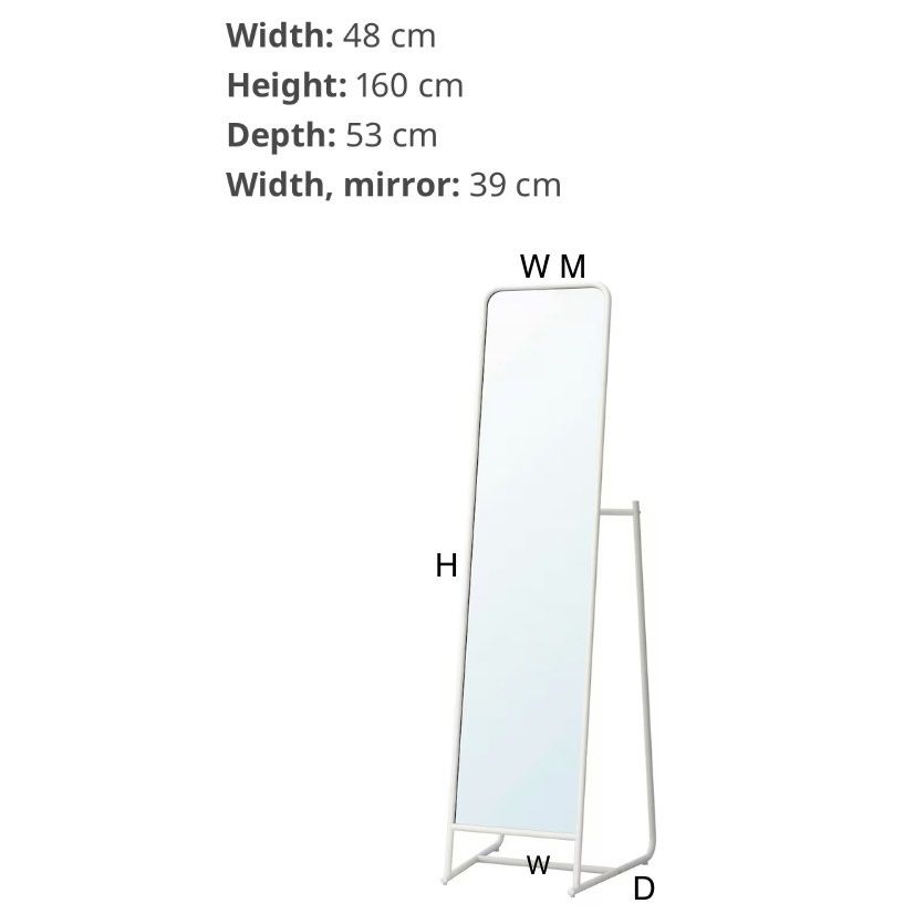 Standing Mirror with Hooks and a Rail for Hang up Clothes, Furniture