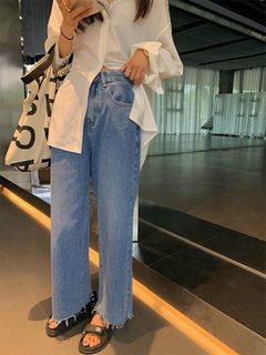 Straight Pants Midwash Denim Jeans