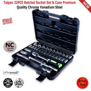 Taipan 32PCE Ratchet Socket Set & Case Premium Quality Chrome Vanadium Steel