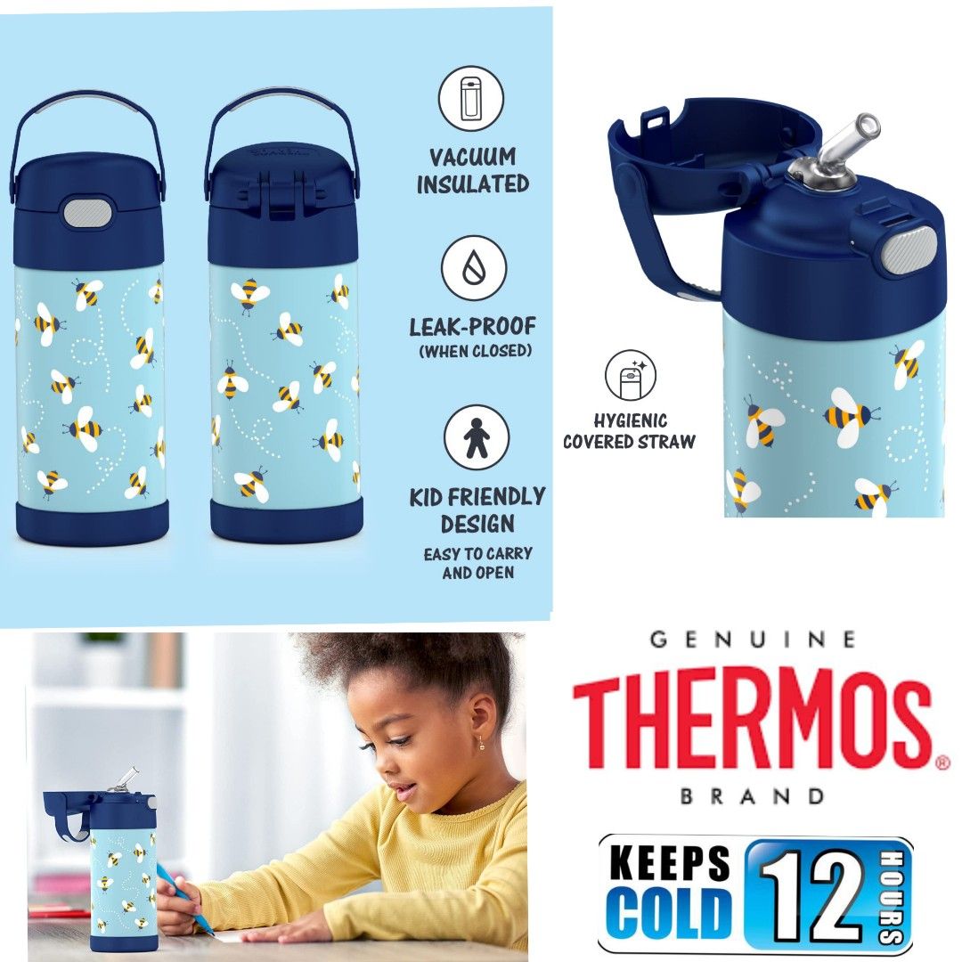 THERMOS FUNTAINER 12 Ounce Stainless Steel Vacuum Insulated Kids Straw  Bottle, Blue/Green in 2023
