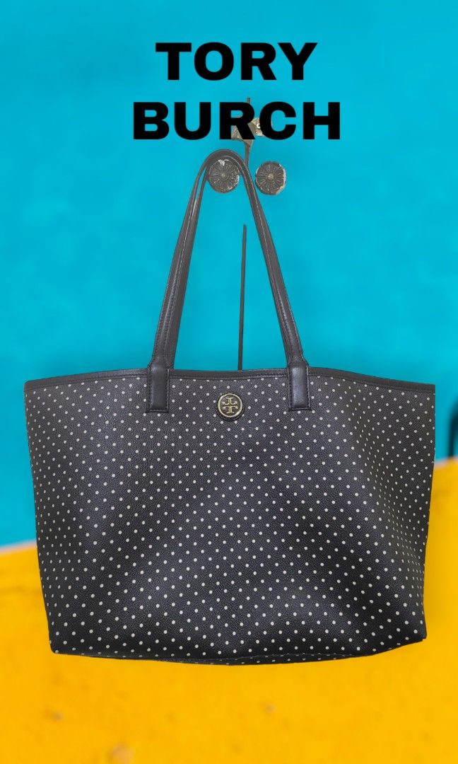 TORY BURCH Kerrington Shopper Tote in Viva Mini Dot black white Women s Fashion Bags Wallets Tote Bags on Carousell