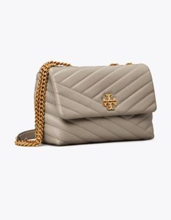 Tory Burch Kira Chevron Shoulder Bag large size cconvertible shoulder grey heron large instock
