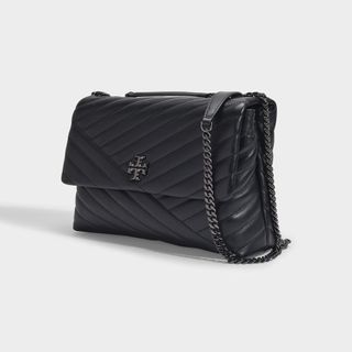 Tory burch large kira chevon convertible black gun metal large size instock