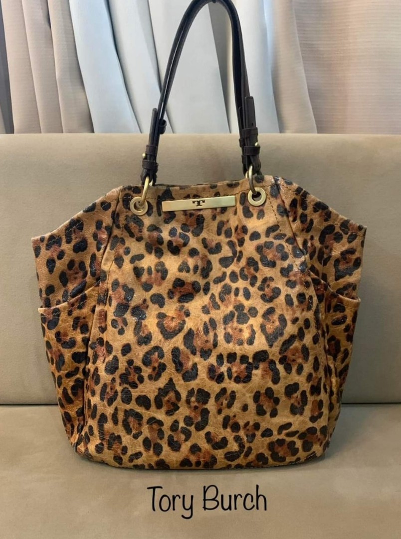 Tory Burch Leather Leopard Print Tote, Luxury, Bags & Wallets on Carousell
