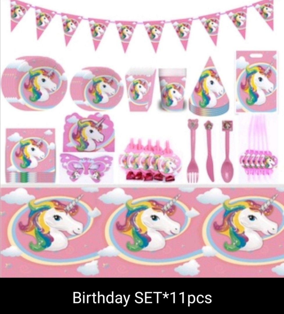 UNICORN THEME PARTY NEEDS (Category: Occasions & Party Supplies) located in Mandaluyong City. Submitted by kookiejoyz (Listing ID 1221860896, Image 1). Description: UNICORN PARTY NEEDS: Happy Birthday Banner Banderitas Table cloth Invitation Face mask Straw Fork Knives Paper cup Paper plate Paper Hat Popcorn/candy cup Plastic Lootbag Life size foil balloon Small size foil balloon 3D unicorn standee 5in1 Unicorn foil balloon set For inquiry and or