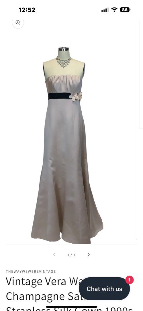 Vera Wang vintage champagne strapless gown in silk