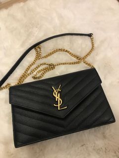 YSL ENVELOPE CHAIN WALLET IN MIX MATELASSÉ GRAIN DE POUDRE EMBOSSED  LEATHER, Luxury, Bags & Wallets on Carousell