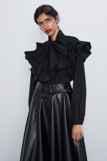 Zara bow poplin kemeja hitam