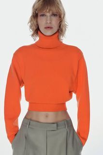 ZARA CROPPED KNIT HIGH COLLAR SWEATER