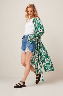 Zara floral green long kimono cardigan