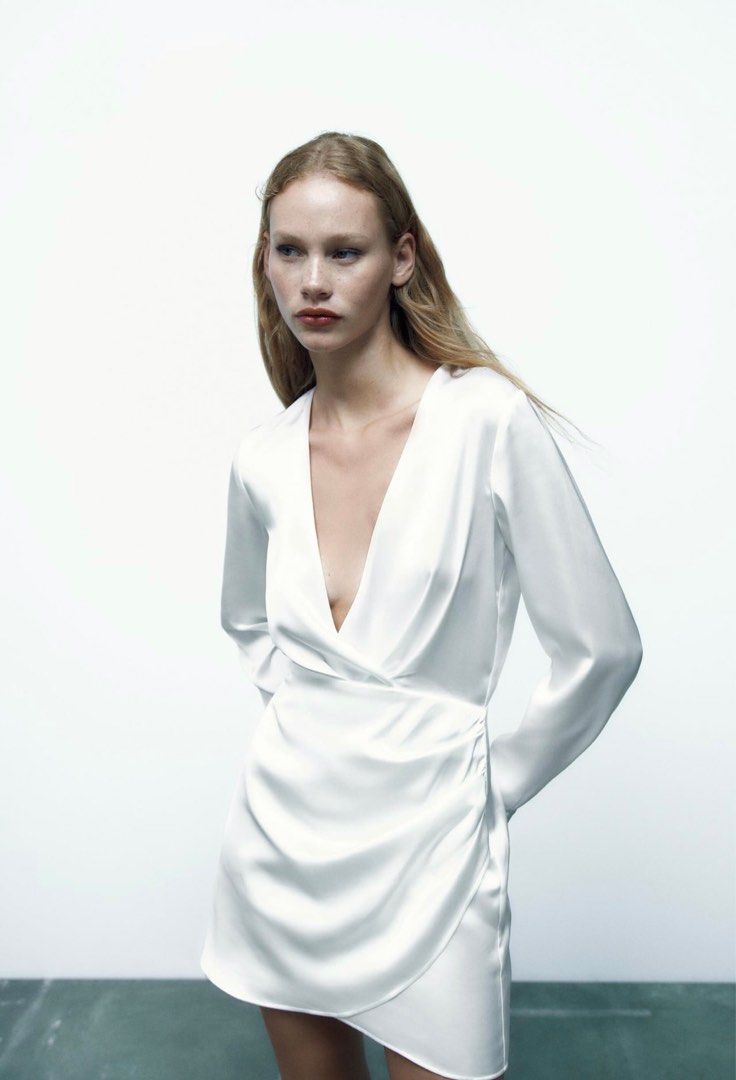 Zara satin wrap dress online