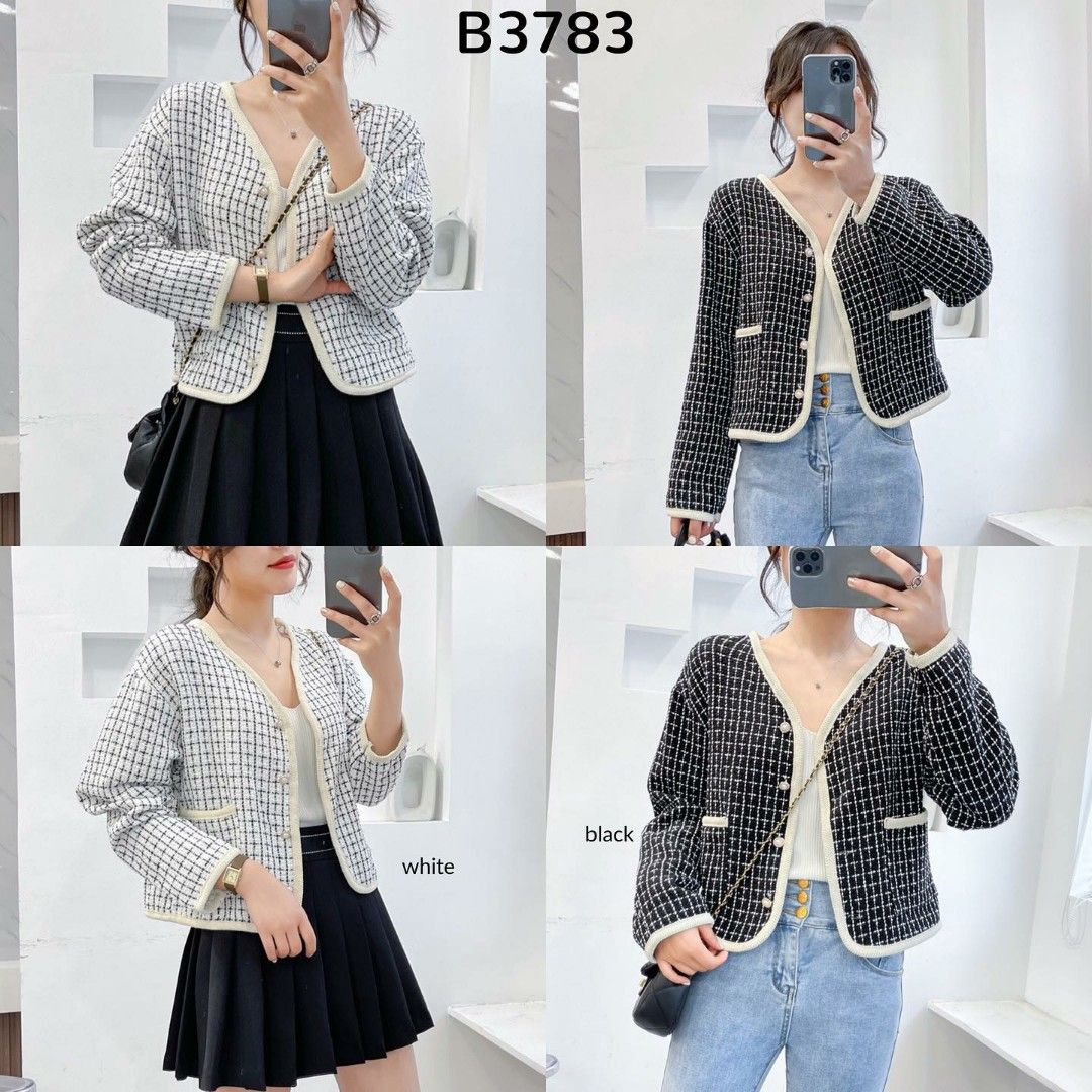 100 IMPORT Kode B3783 2 warna Chelsea Pattern Tweed Blazer