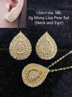 1.50 Carat Natural Diamond in 18K YG/WG Monalisa Pear Set (Earring and Necklace 18")