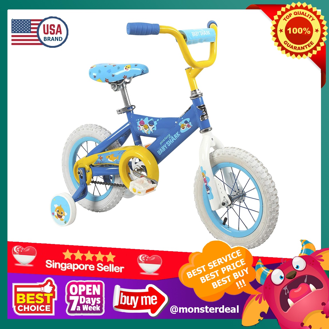 Baby shark bike with training sales wheels