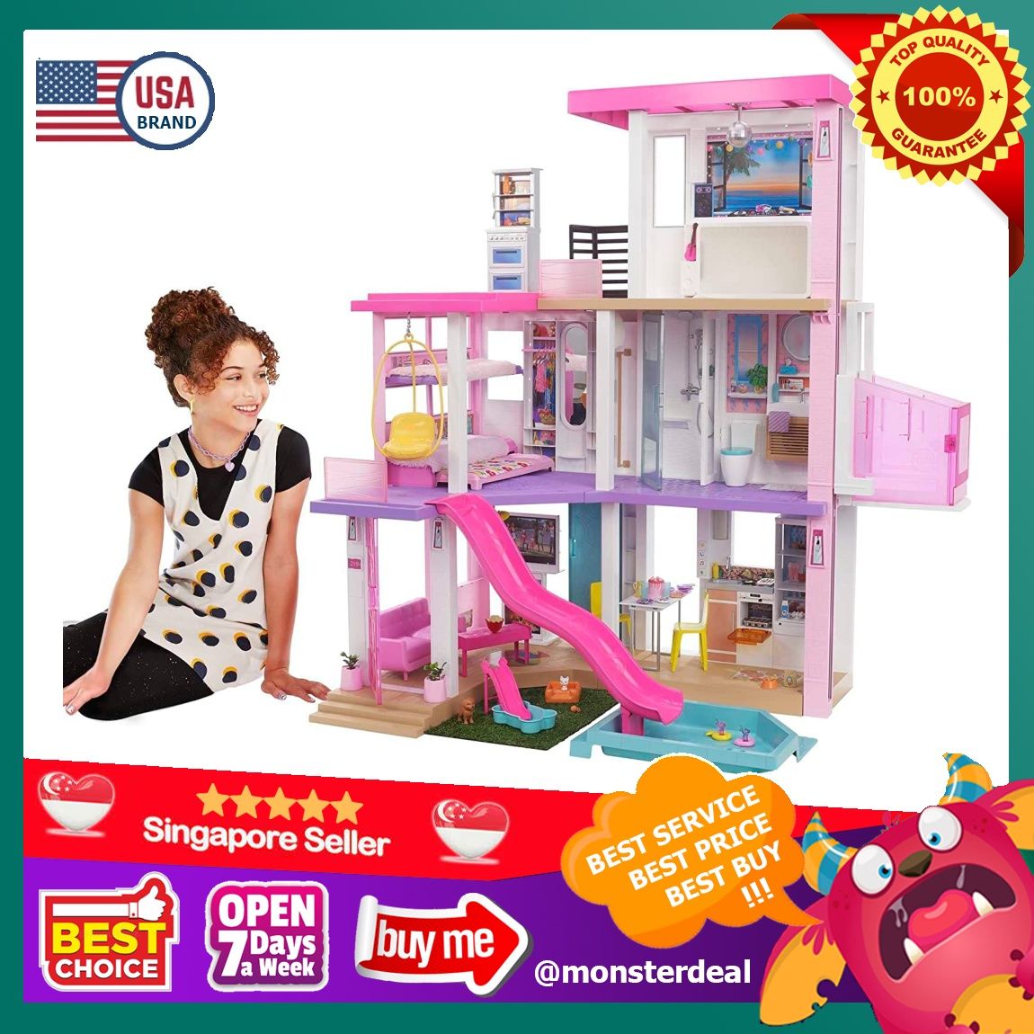  Barbie Dreamhouse Dollhouse with Pool, Slide and Elevator :  Everything Else