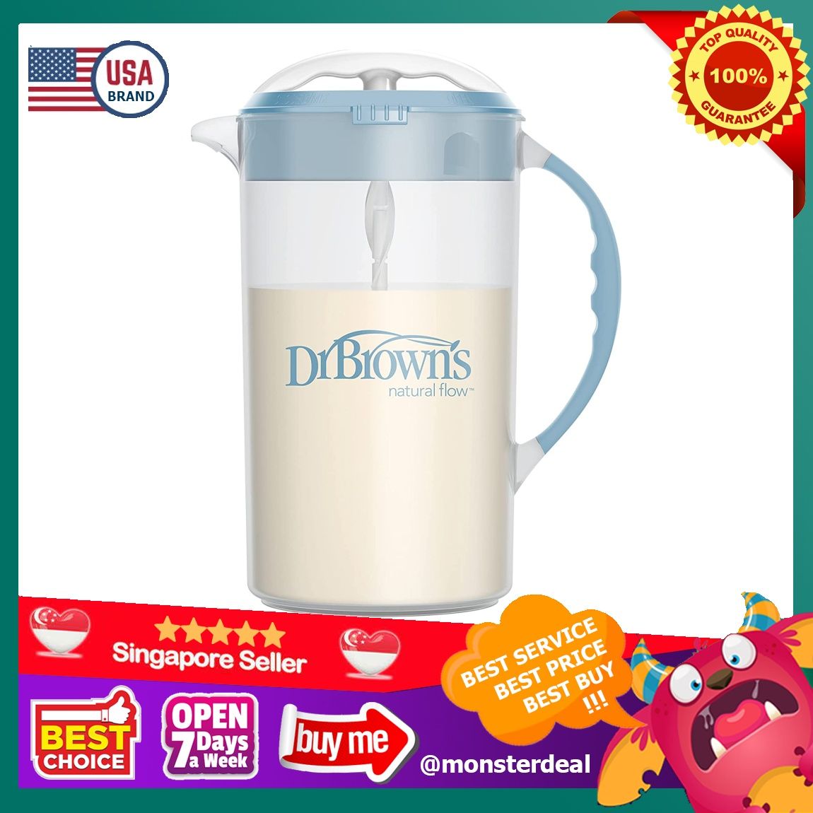 Dr. Brown's Baby Formula Mixing Pitcher with Adjustable Stopper, Locking  Lid, & No Drip Spout, 32oz, BPA Free, Olive 
