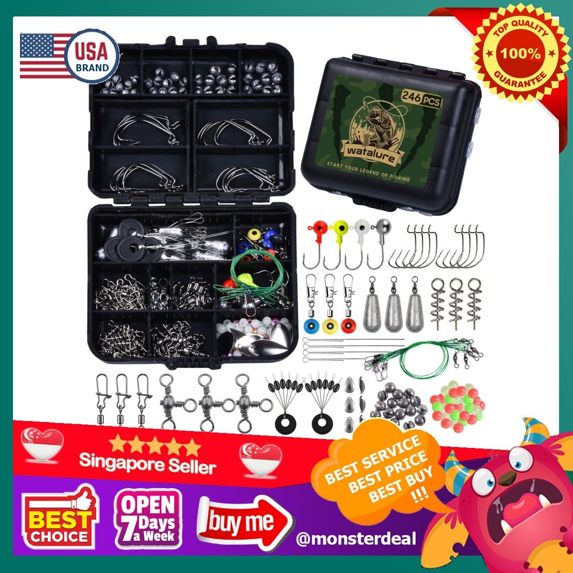 160pcs/box Fishing Accessories kit with Tackle Box,Including Fishing  Swivels Snaps, Bass Casting Sinker Weights, Fishing Line Beads,Jig Hooks  price in UAE,  UAE