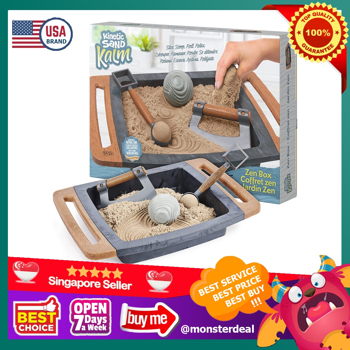 Kinetic Sand Kalm, Zen Garden Box Fidget Toy with All-Natural Kinetic Sand  and 3 Tools for Relaxing Play, Sensory Toys, Sand Toys for Adults and Kids
