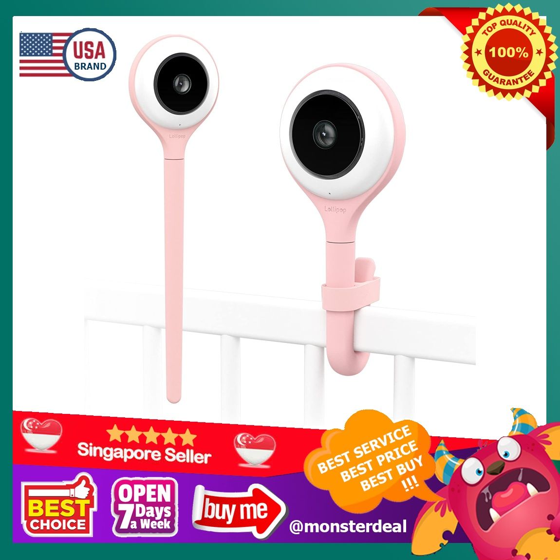 Lollipop Baby Camera with True Crying Detection, Smart Baby Monitor (Cotton  Candy) 