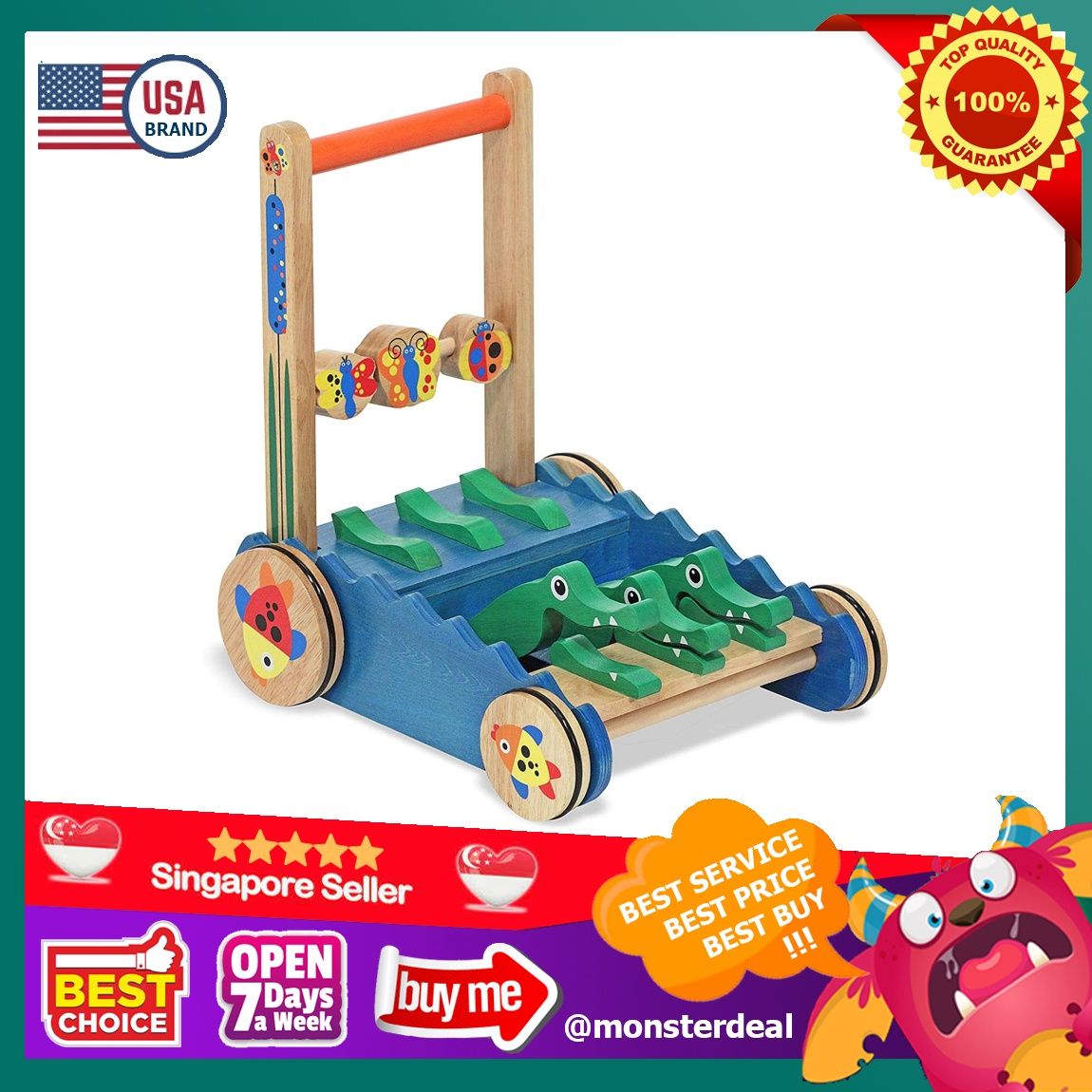 Melissa & doug deluxe chomp and clack alligator wooden push toy and activity walker new arrivals