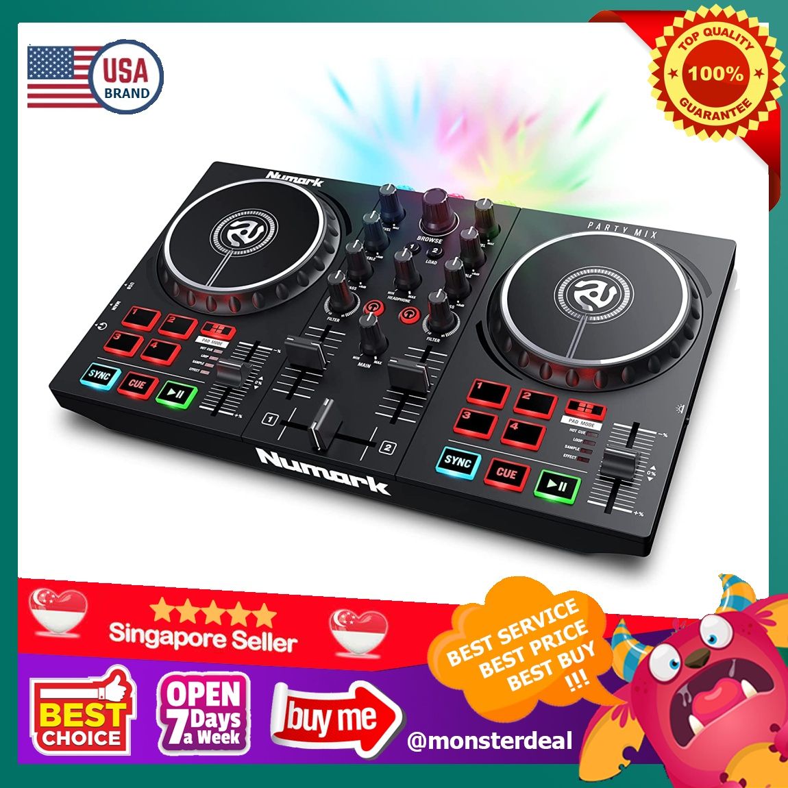 Numark Party Mix II - DJ Controller with Party Lights, DJ Set with 2 Decks,  DJ Mixer, Audio Interface and USB Connectivity + Serato DJ Lite