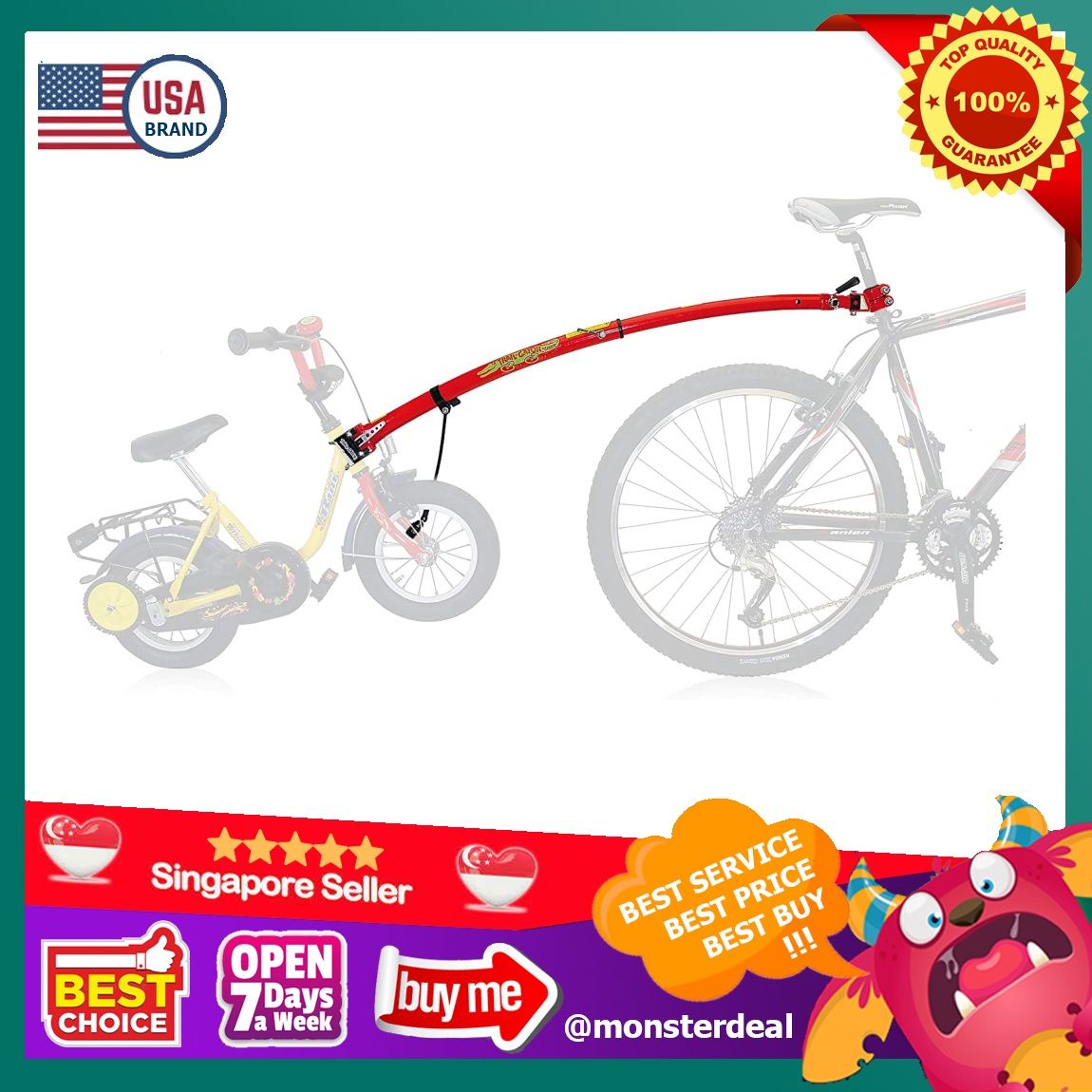 Red Trail Gator USA bike Tow bar and Accessories for kids toddler hitch bicycle red