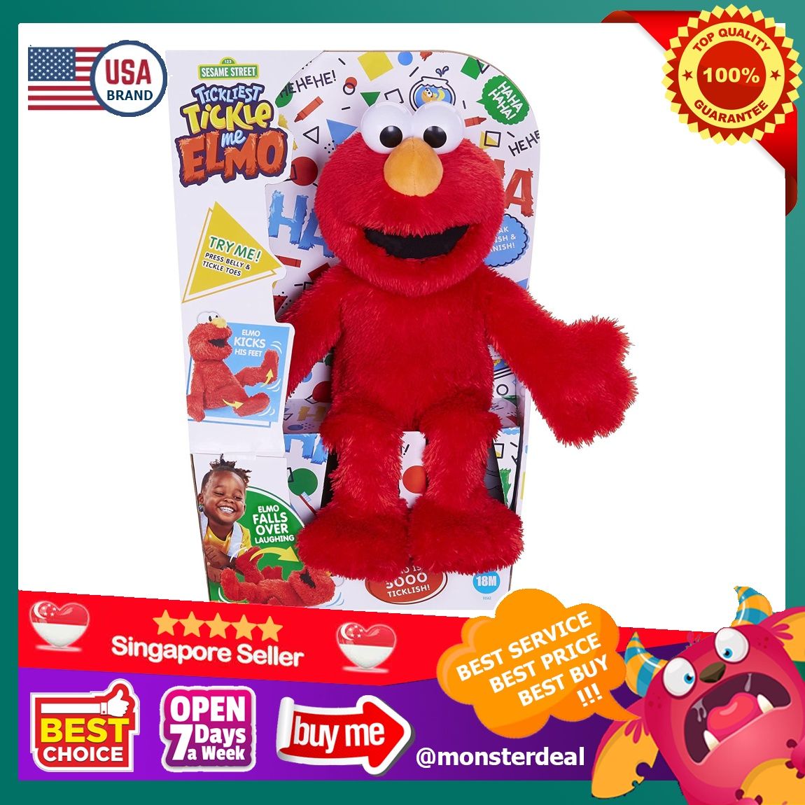 🅢🅖 🅢🅣🅞🅒🅚 Sesame Street Tickliest Tickle Me Elmo, Laughing, Talking,  14-Inch Elmo Plush Toy, Toddler Toys, Kids 18 Months & Up