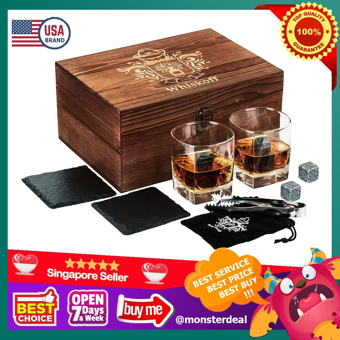 Whiskey Rocks Glasses Gift Set - Heavy Base Crystal Glass for Scotch Bourbon  Drinker - Whisky Chilling Stones in Wooden Gift Box - Burbon Gift Set for  Men Dad Fathers Christmas Anniversary