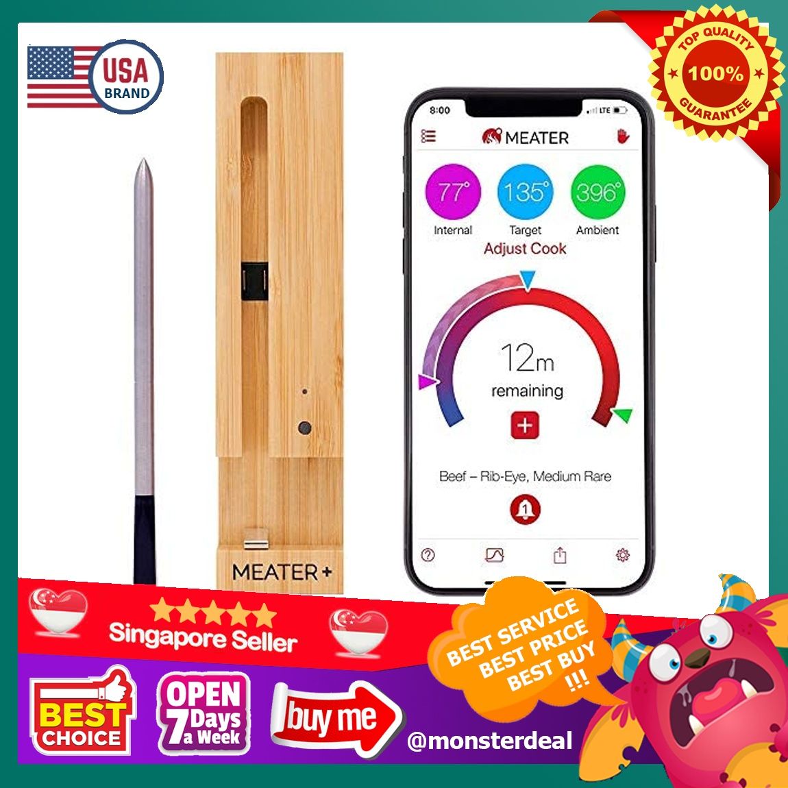 New MEATER+165ft Smart Wireless Thermometer Scraper