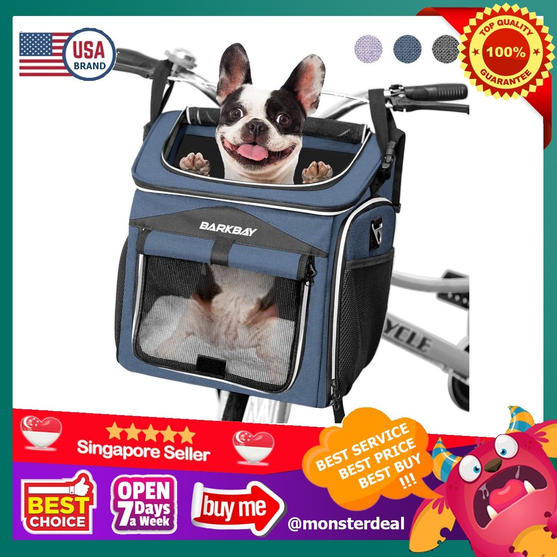 USA BARKBAY Dog Bike Basket Carrier Expandable