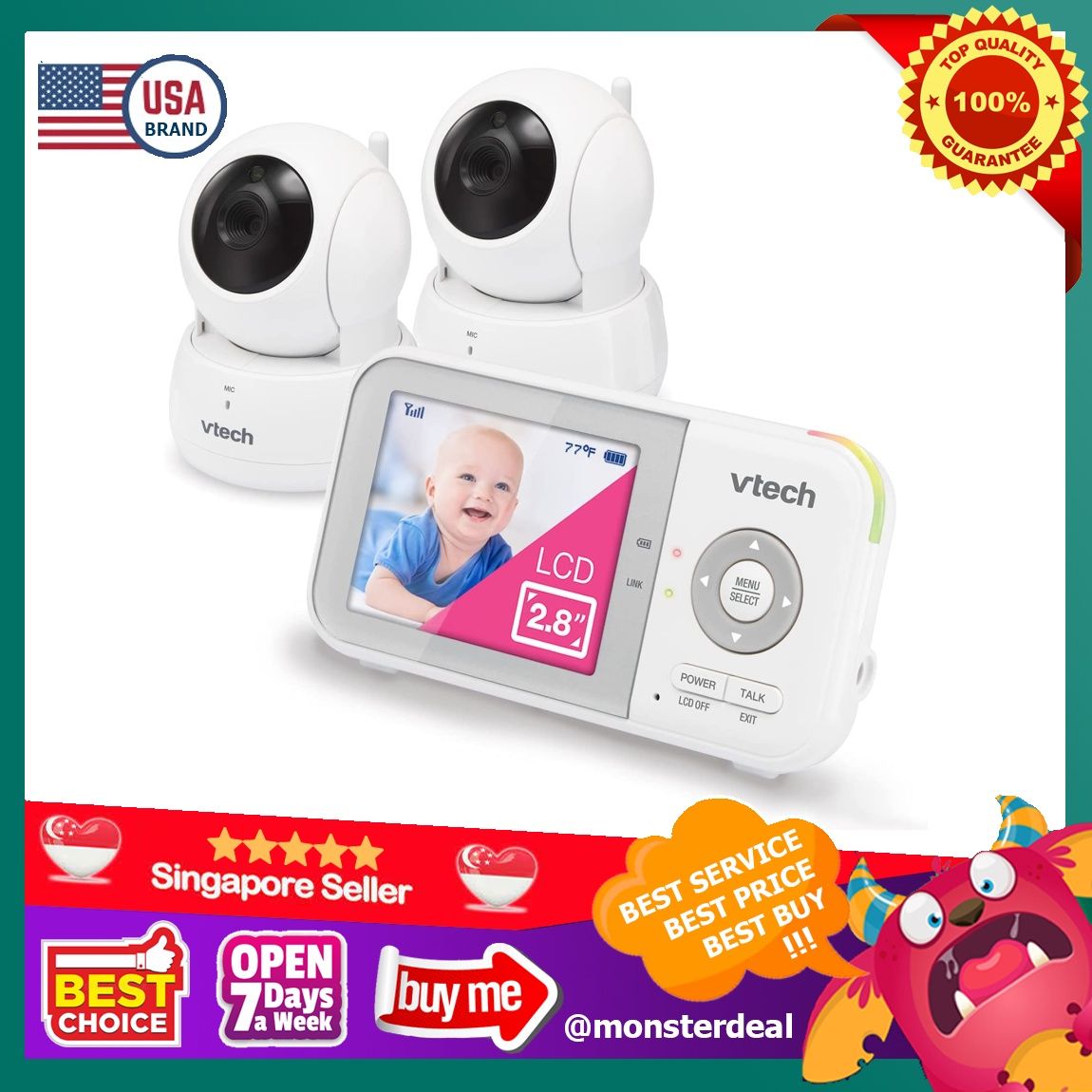VTech VM923-2 Video Baby Monitor with 19-Hour Battery Life, 2 Cameras,  1000ft