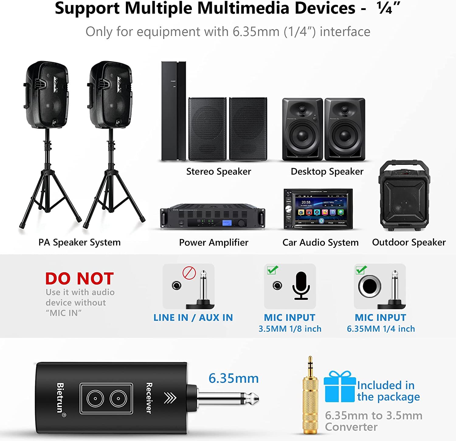  Wireless Microphone with Bluetooth, Professional UHF Dual  Handheld Dynamic Metal Mic System Set with Rechargeable Receiver, 160 ft  Range, 1/4''Output, for Karaoke Machine, Singing, Amp, PA Speaker :  Everything Else