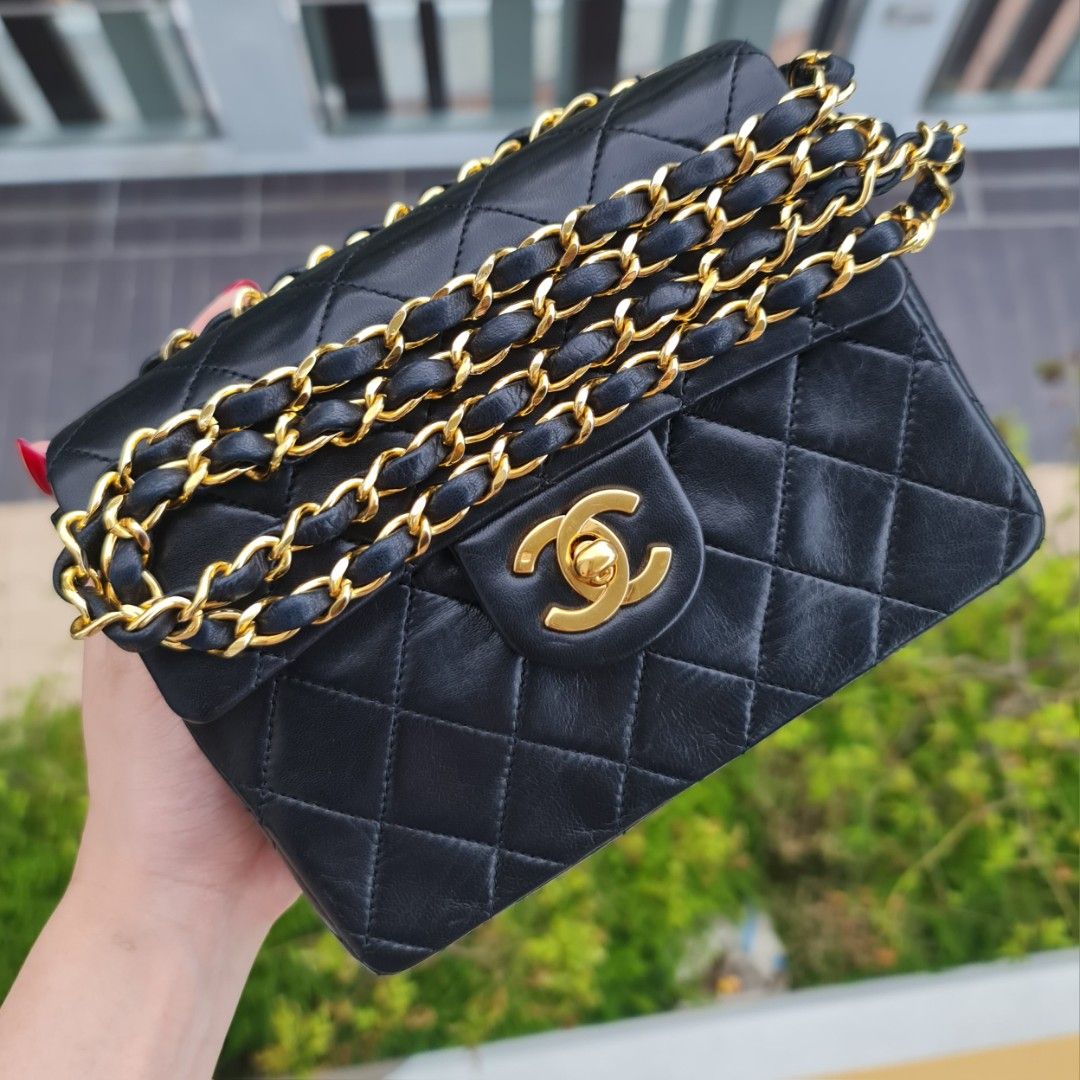 🖤 [DEAL!] VINTAGE CHANEL 17CM BLACK MINI CLASSIC SQUARE FLAP BAG