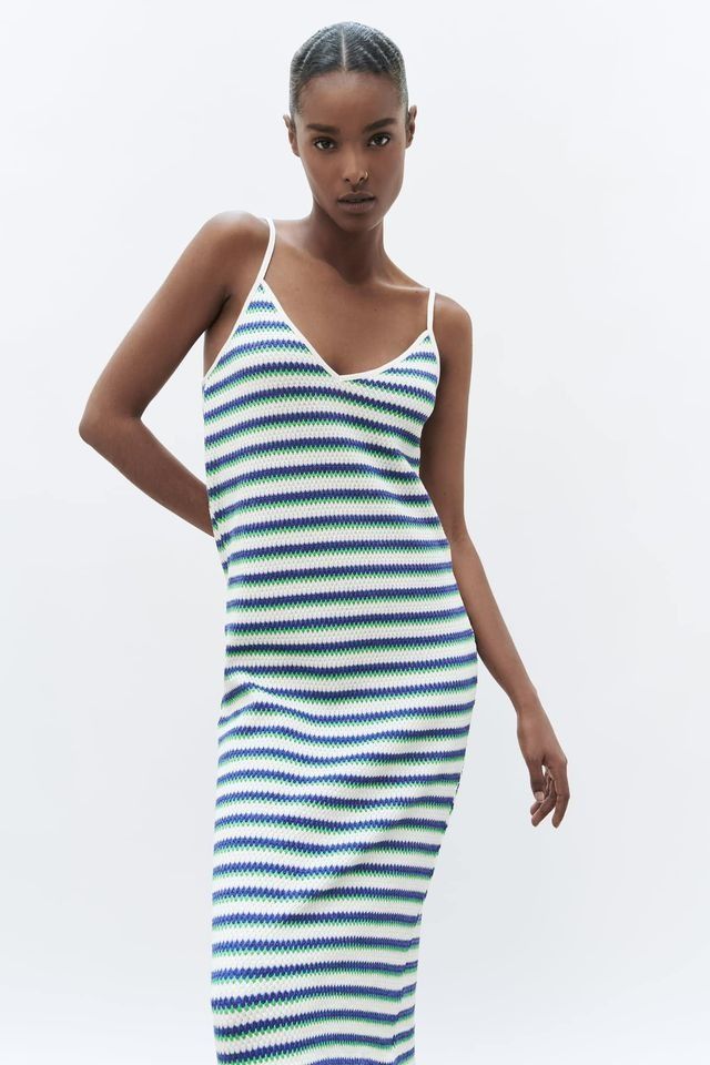 STRIPED CROCHET KNIT DRESS Women s Fashion Dresses