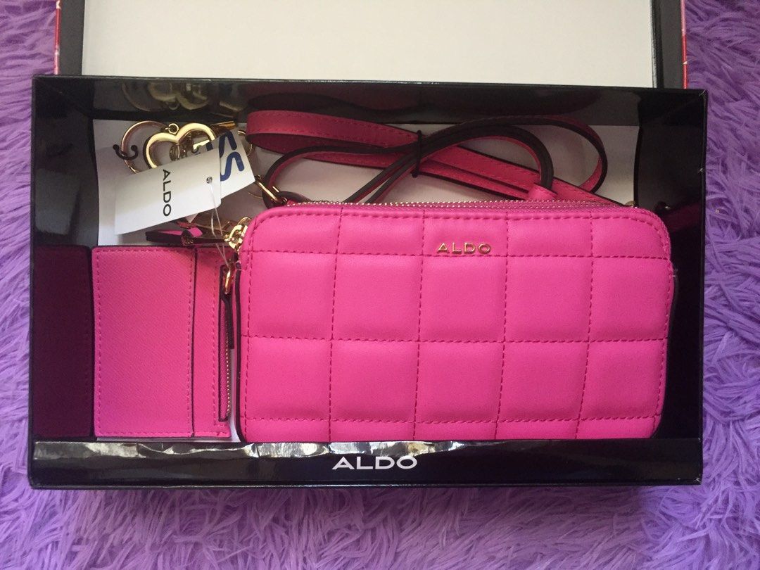 Aldo quilted double-zip crossbody bag (Category: Cross-body Bags) located in Quezon City. Submitted by aigeecat (Listing ID 1222073827, Image 1). Description: Brand new with tags Bought in the US With aldo box Adjustable straps Free keychain and card holder Color: pink.