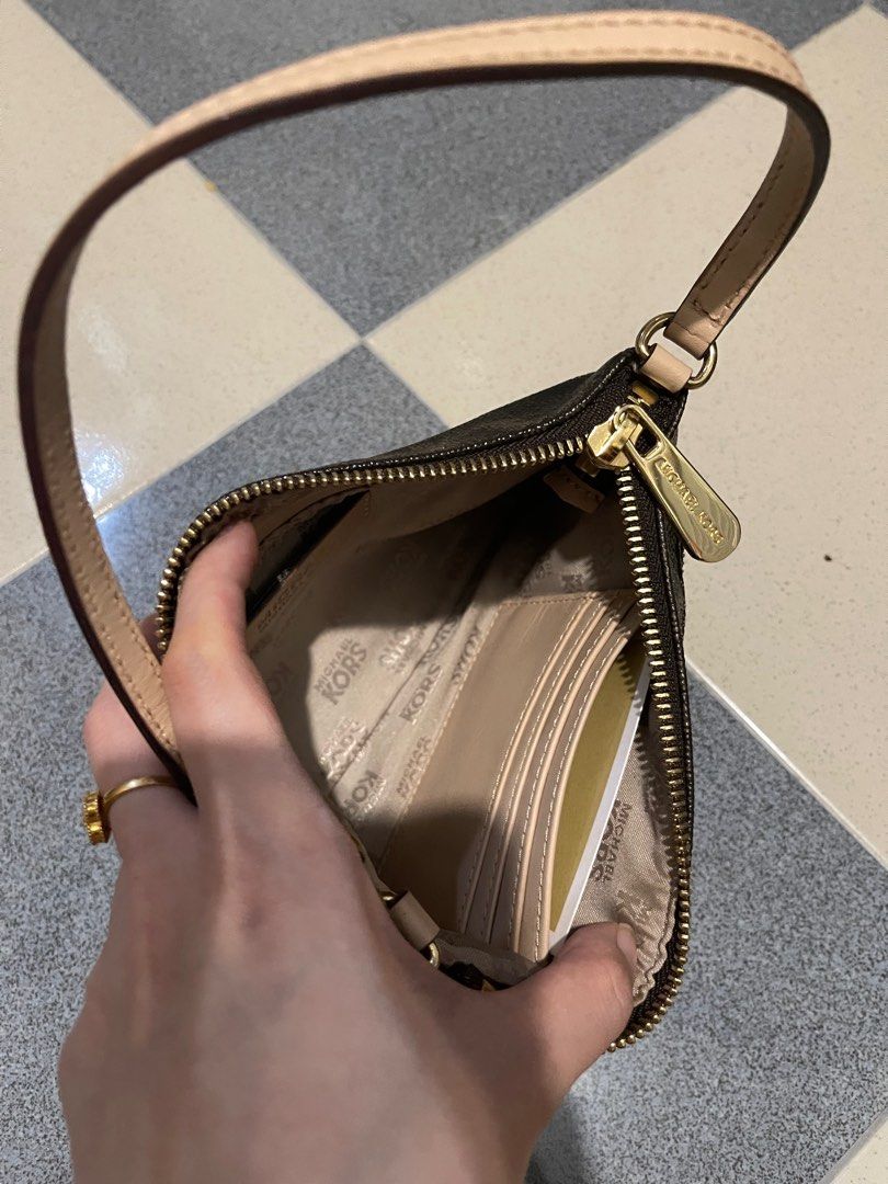 Authentic cheapest Michael Kors MK motifs brown leather shoulder