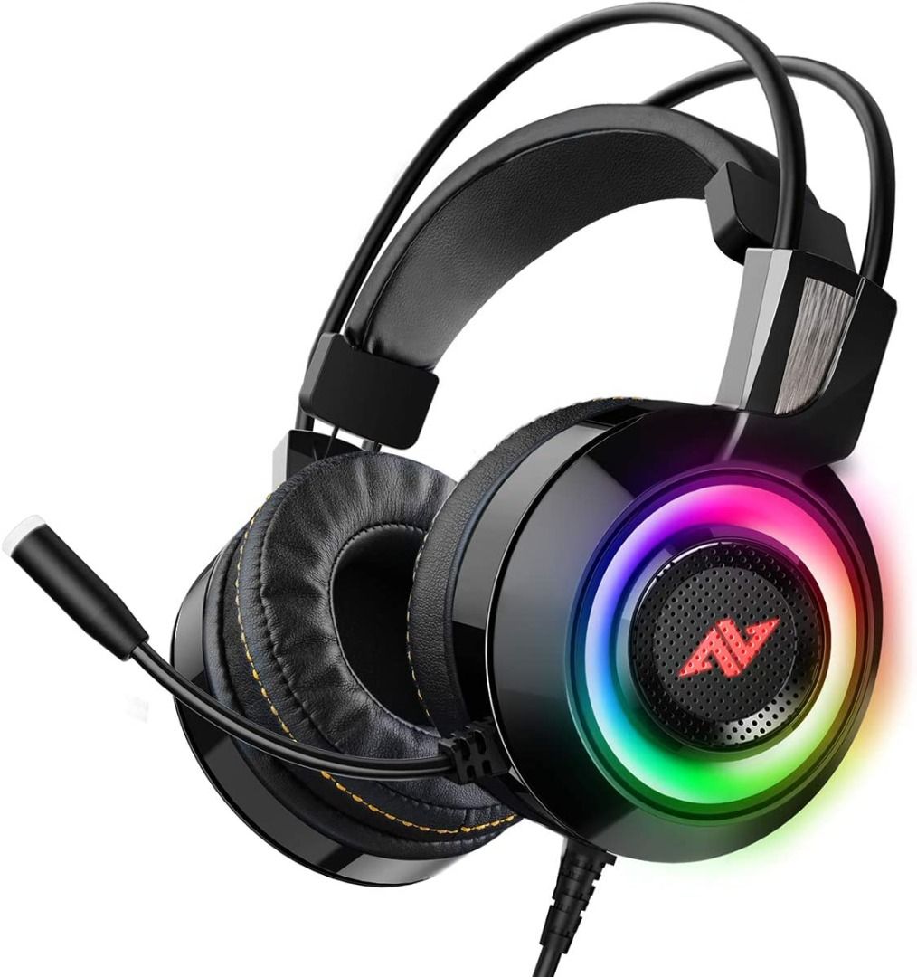 B3190 ABKONCORE CH60 Gaming Headset with True 7.1 Surround Sound for PC PS4 Laptop Bass Vibration Noise Cancelling Soft Earmuffs Headphones with Mic LED Light in line Controller for FPS Games BLACK Au...