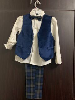 Blue Formal Long Sleeve Vest Bow Attire