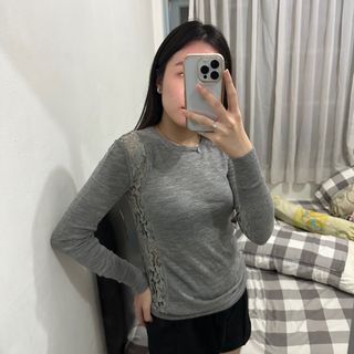 BUY TWO GET ONE grey long sleeve with lace