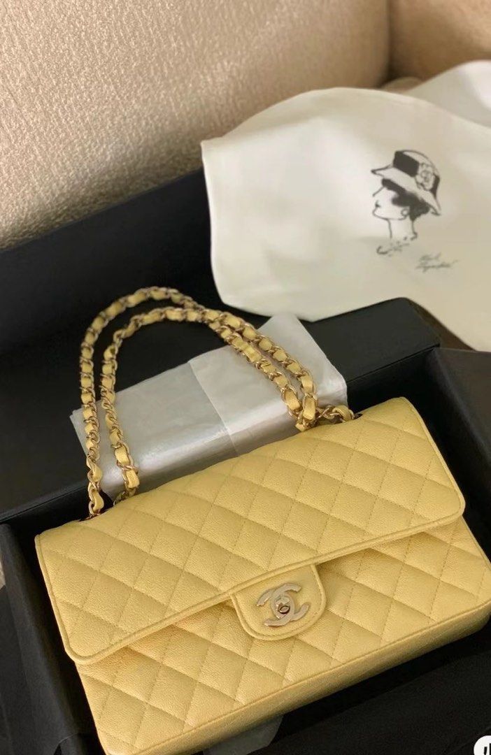 CHANEL Medium Classic Double Flap Bag in 19S Iridescent Yellow Caviar