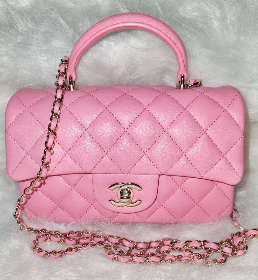 pink chanel bag with handle