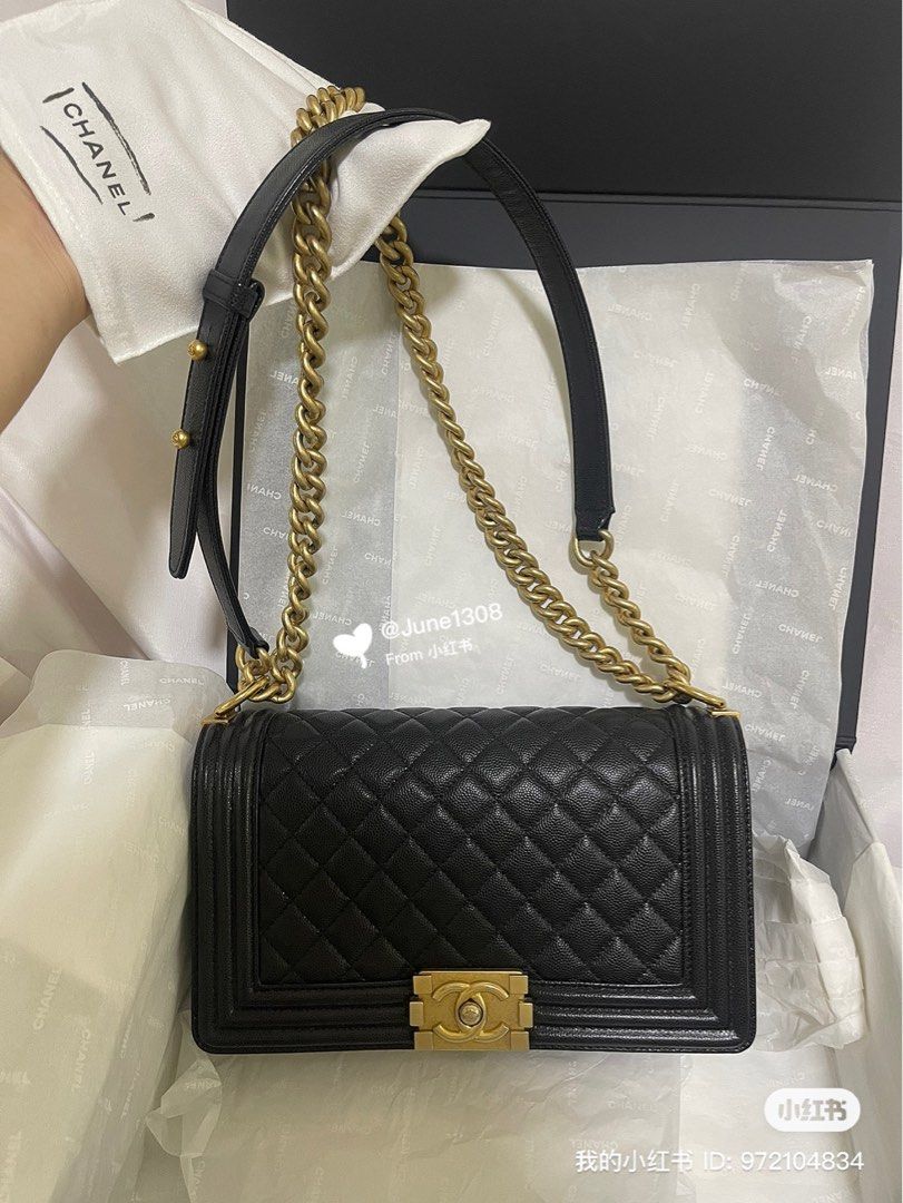 Chanel boy hot sale bag gold black