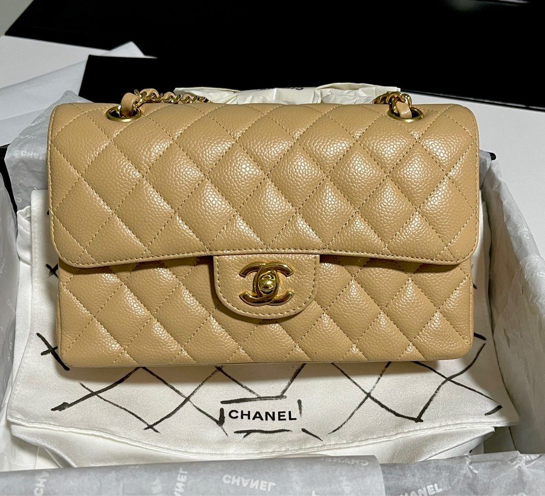 Chanel Small Classic Flap Beige GHW, Luxury, Bags & Wallets on Carousell