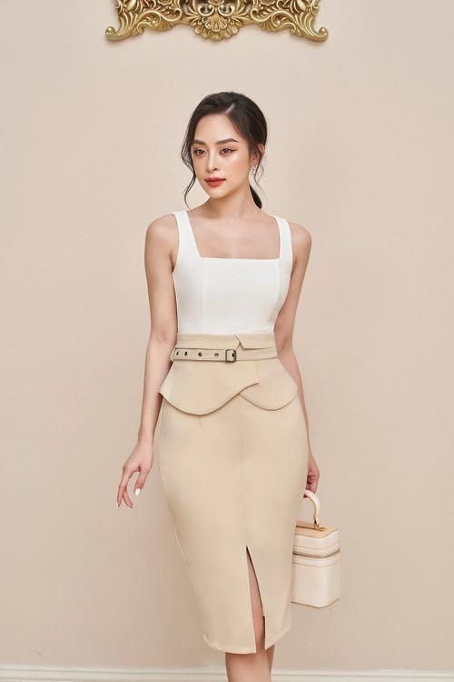 Chello Ansley Two Tone Peplum Dress in White Cream Women s