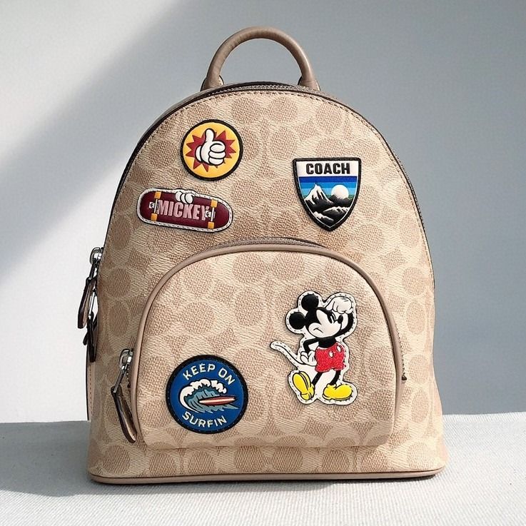 Coach X Disney Backpack With Mickey Mouse Patches In Signature Canvas Women Laptop Bag