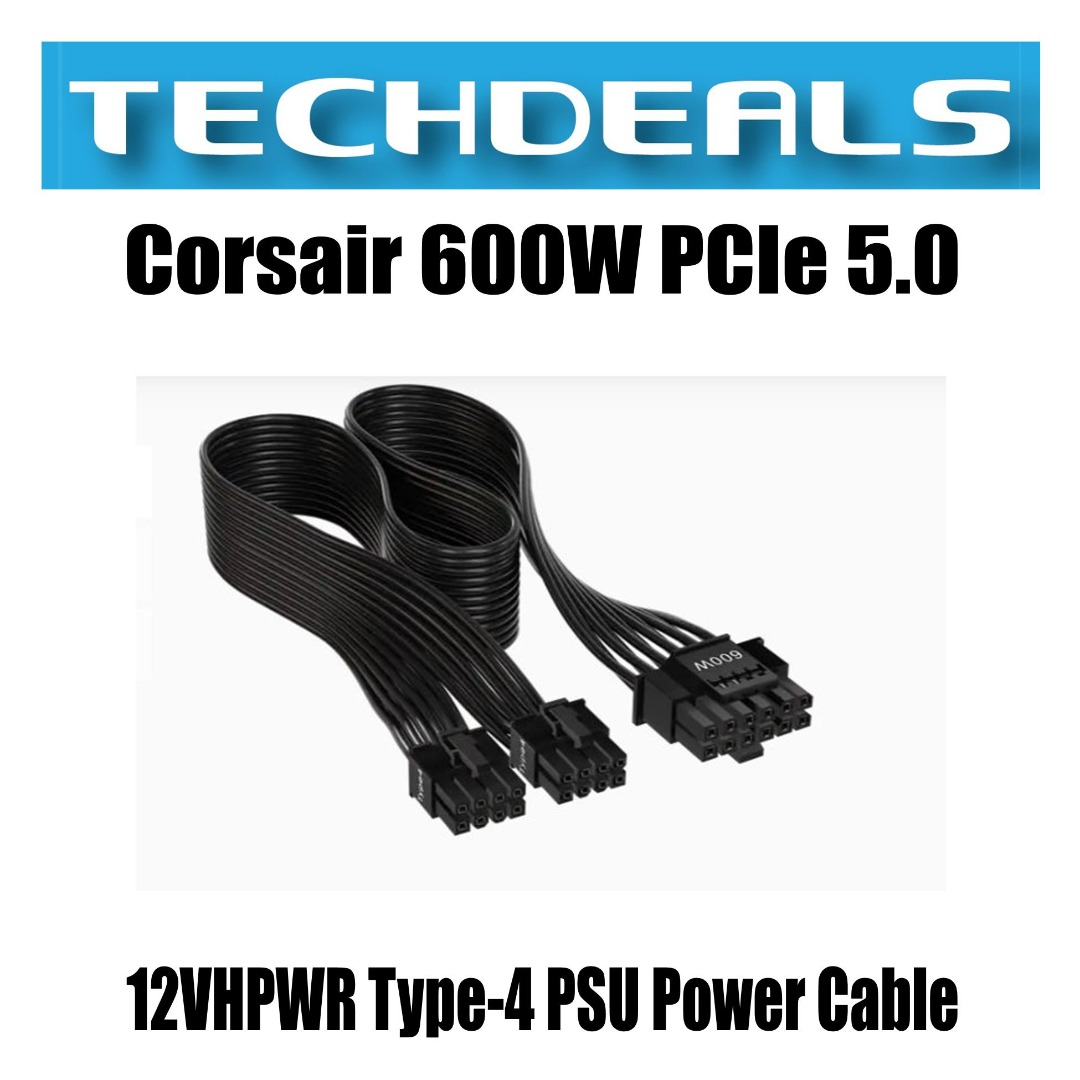 Corsair 600W PCIe 5.0 12VHPWR Type-4 PSU Power Cable, Computers & Tech ...
